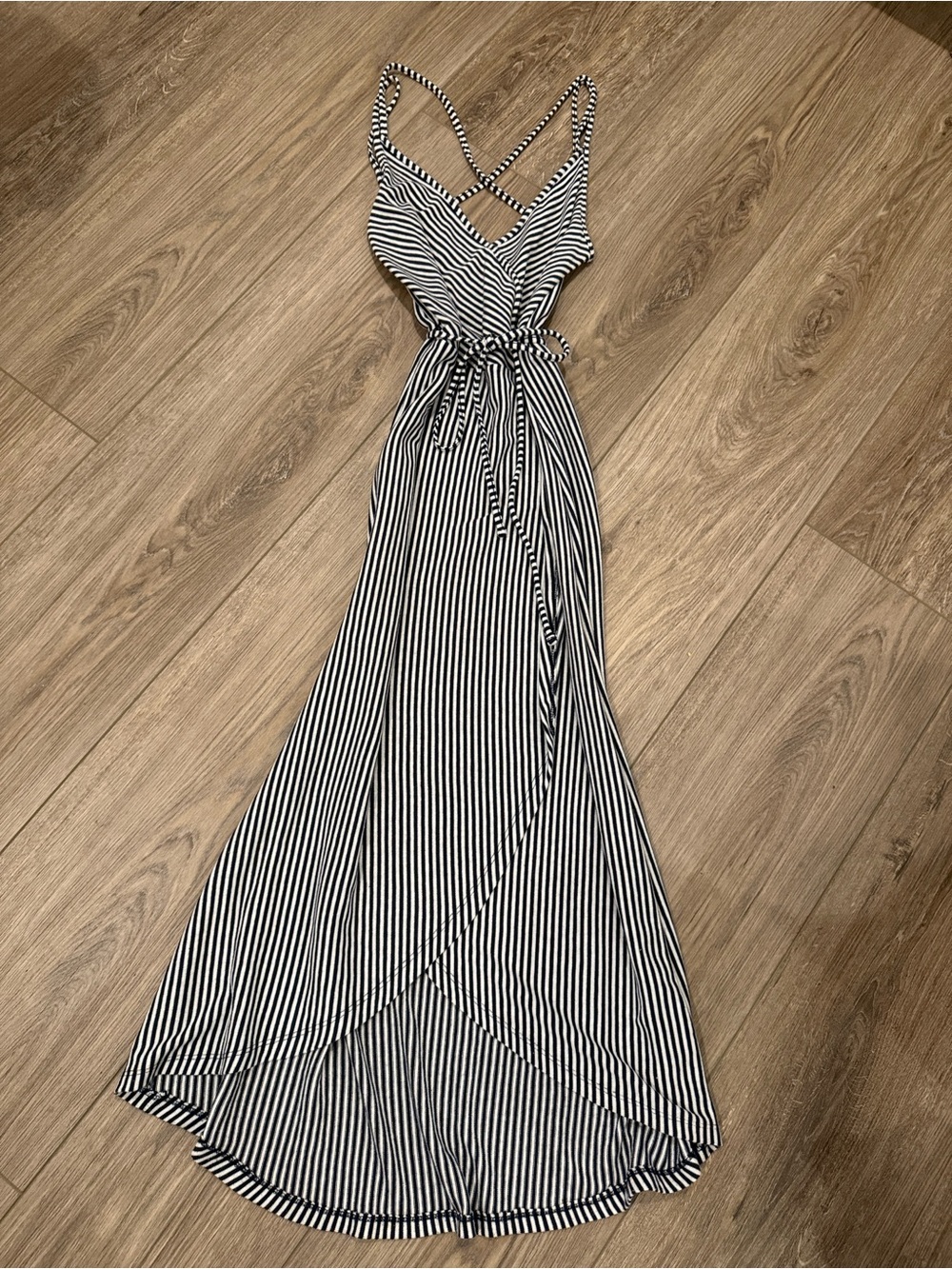 Z Supply Black & White Striped Maxi Wrap Dress
